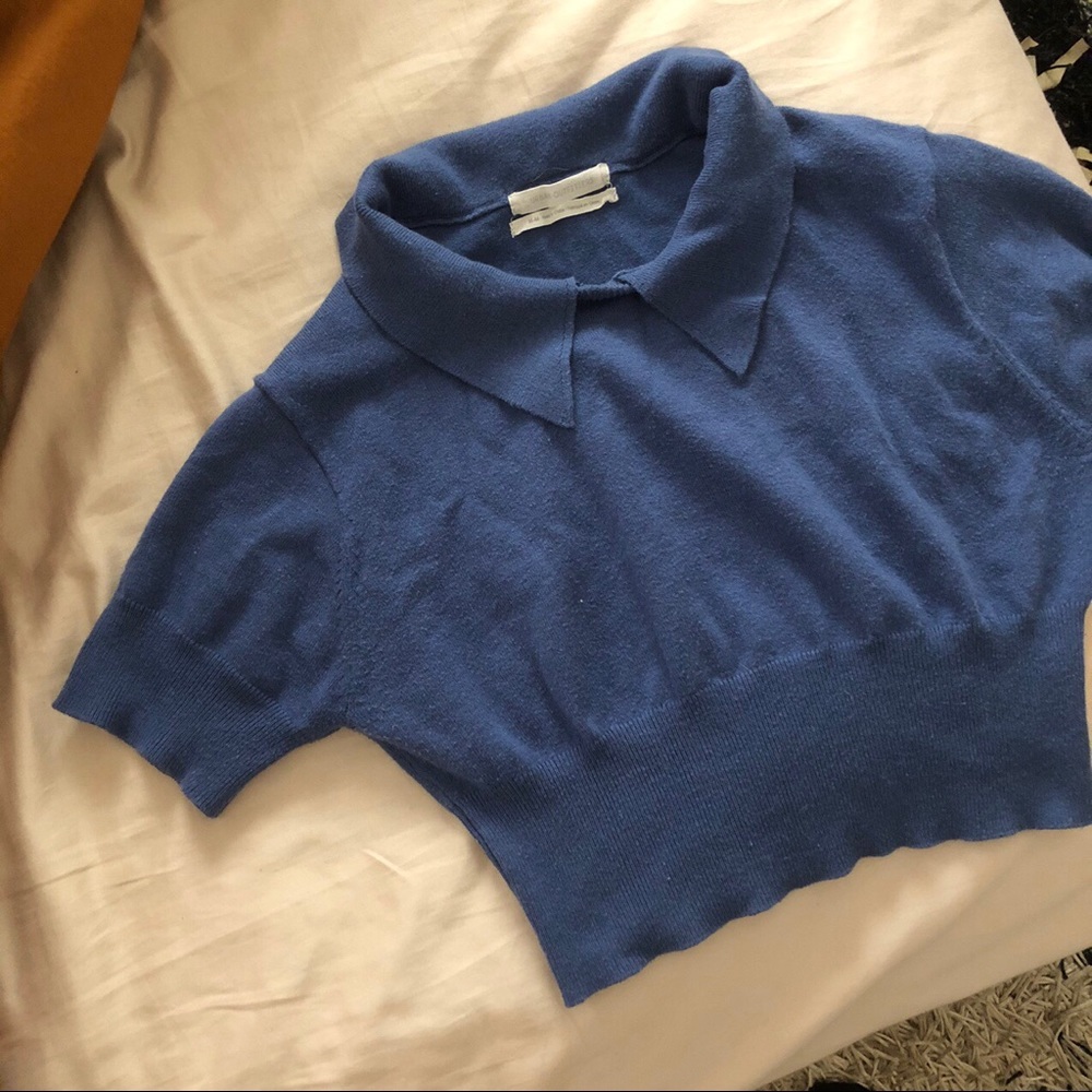 Short Sleeve Crop Polo Sweater